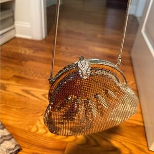 Silver Mesh Evening Wristlet Clutch with Crystal Clasp